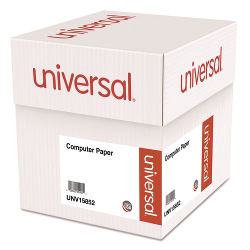 Back to School Sale | Universal UNV15852 14.88 in. x 11 in. 20 lbs. 1-Part Printout Paper - White/Green Bar (2400/Carton) image number 0