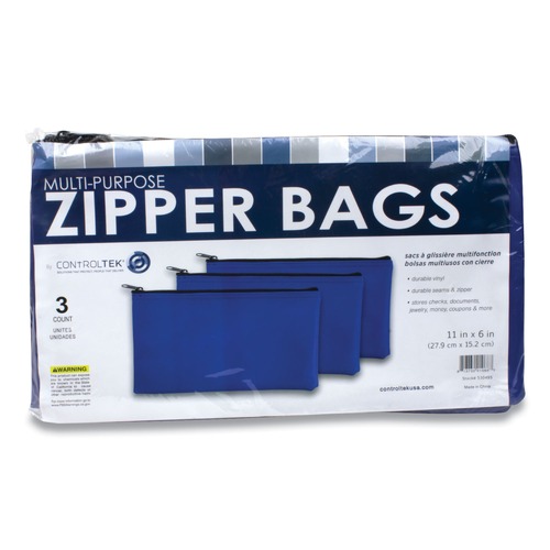 Retail Store Supplies | CONTROLTEK 530495 5.5 in. x 11 in. Vinyl Fabric Deposit Bag - Blue (3/Pack) image number 0