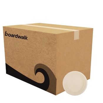 BOWLS AND PLATES | Boardwalk BWKPLATE9NPFA 9 in. Diameter Bagasse PFAS-Free Dinnerware Plate - Tan (500/Carton)