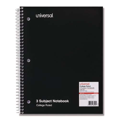 Just Launched | Universal UNV66400 11 in. x 8.5 in. 3-Subject Medium/College Rule Wirebound Notebook - Black Cover image number 0