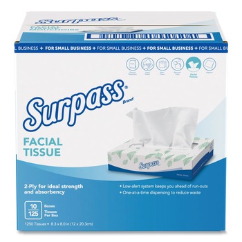 Surpass 49181 2-Ply Flat Box Facial Tissue - White (10 Boxes/Carton)
