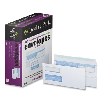 Quality Park QUA24559 4.13 in. x 9.5 in. #10 Commercial Flap Redi-Seal Adhesive Closure Double Window Redi-Seal Security-Tinted Envelope - White (500/Box)