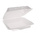 Food Trays, Containers, and Lids | Pactiv Corp. YHLWV9010000 9 in. x 9.5 in. x 3.3 in. SmartLock Vented Foam Hinged Lid Container - White (150/Carton) image number 4
