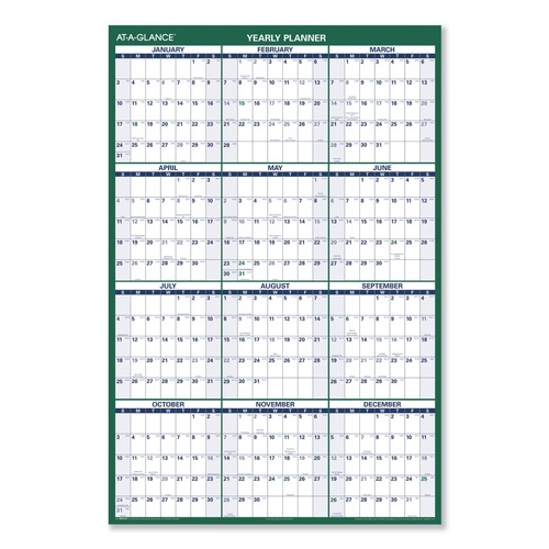 Bulletin Boards | AT-A-GLANCE PM310-28 12-Month (Jan to Dec): 2026 32 in. x 48 in. Vertical Erasable Wall Planner - White/Green Sheets image number 0