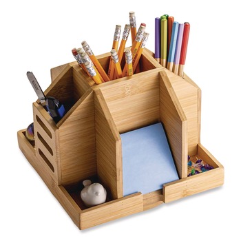 Officemate 71007 Bamboo Rotary Organizer 9 Compartments 8.85 x 8.82 x 7.4 Brown Bamboo