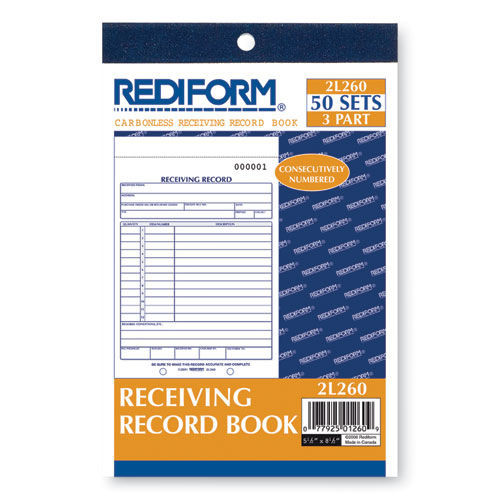 Retail Store Supplies | Rediform 2L260 50 Forms Total 5.56 in. x 7.94 in. Three-Part Carbonless Receiving Record Book image number 0
