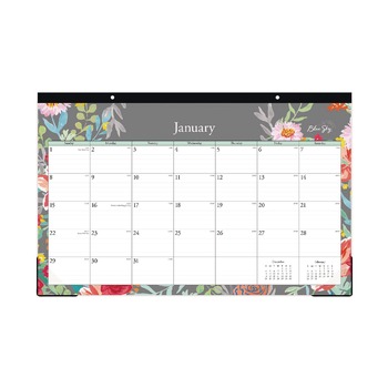 Blue Sky 140089 17 in. x 11 in. 12-Month (Jan to Dec): 2026 Sophie Desk Pad - Floral Artwork, Multicolor Sheets, Black Binding, Clear Corners