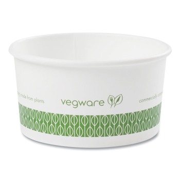 Vegware SC-06G 3.5 in. x 1.7 in. 6 oz. Compostable Paper Soup Containers - Green/White (1000/Carton)