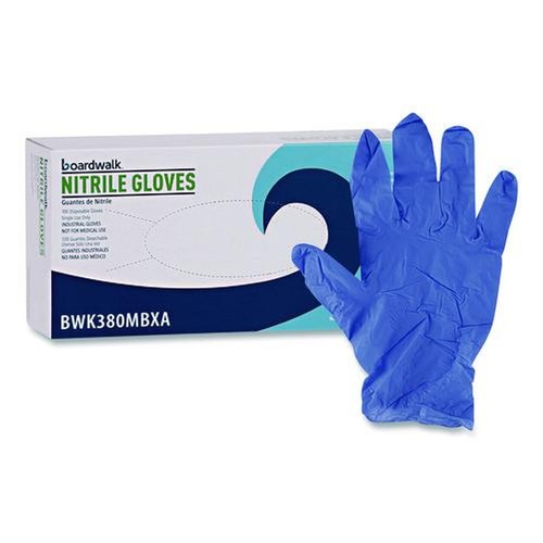 Disposable Gloves | Boardwalk 380MCTA 380 Series 4 mil Thick 9.5 in. Long Powder-Free Disposable General-Purpose Nitrile Gloves - Medium, Blue (100/Box, 10 Boxes/Carton) image number 0
