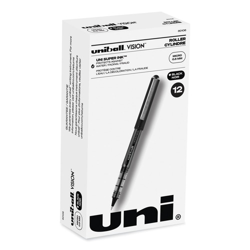 Pens | uni-ball 60106 VISION Extra-Fine 0.5 mm Stick Roller Ball Pen - Black Ink Gray/Black/Clear Barrel (1-Dozen) image number 0