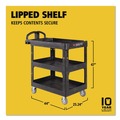 Cleaning Carts | Rubbermaid Commercial 2196862 BRUTE 25.24 in. x 44 in. x 47 in. 3 Shelves 600 lb Capacity Resin 3-Shelf Heavy-Duty Ergo Lipped Utility Cart - Black image number 6