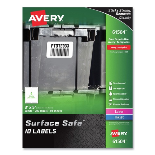 Labels | Avery 61504 Surface Safe 3 in. x 5 in. ID Labels - White (200/Box) image number 0