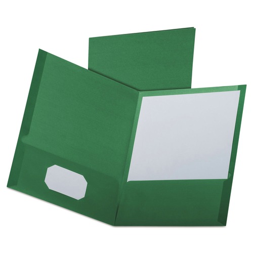 File Folders | Oxford 53434EE 11 in. x 8.5 in. 100-Sheet Capacity Linen Finish Twin Pocket Folders - Hunter Green (25/Box) image number 0
