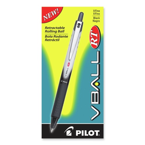 Pens | Pilot 26106 VBall RT Extra-Fine 0.5 millimeter Retractable Liquid Ink Rollerball Pen - Black Ink/Black/White Barrel (1-Dozen) image number 0