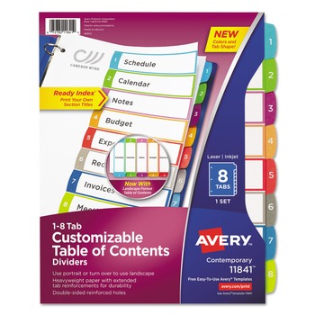 Avery 11841 1 - 8 Tab 11 in. x 8.5 in. Customizable TOC Ready Index Divider Set - Multicolor (1 Set)