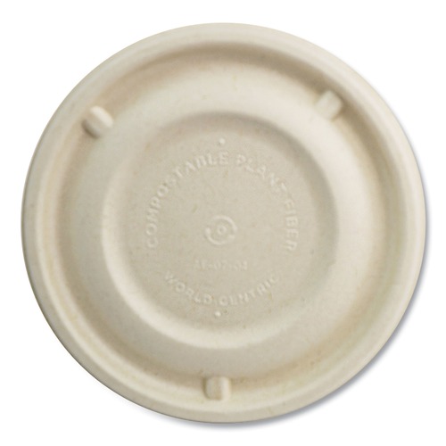 Food Trays, Containers, and Lids | World Centric BBL-SC-12N-LF 4.7 in. Diameter Paper Fiber Lids for Bowls - Natural (500/Carton) image number 0