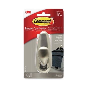 PRODUCTS | Command FC13-BN-ES 5 lbs. Capacity Adhesive Mount Metal Hook - Large, Brushed Nickel Finish (1 Hook and 2 Strips/Pack)
