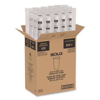 SOLO 420RC-PLANET Recycled Content PCF Paper Hot Cups ProPlanet Seal 20 oz White/Blue 600/Carton
