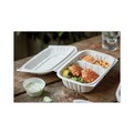 Food Trays, Containers, and Lids | Pactiv Corp. YCNW02052 2-Compartment 9 x 6 x 3.1 EarthChoice Vented Microwavable MFPP Plastic Hinged Lid Container - White (170/Carton) image number 5