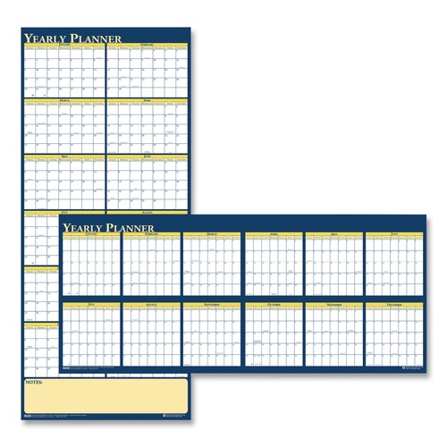 Clearance Center | House of Doolittle 3974 12-Month (Jan to Dec): 2026 60 in. x 26 in. Recycled Reversible Yearly Wall Planner - White/Blue/Yellow Sheets image number 0