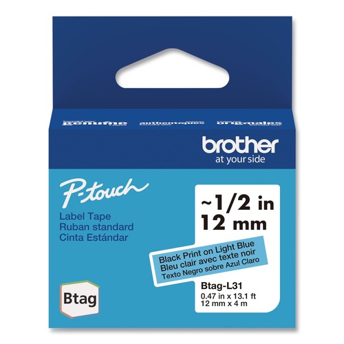 Labels | Brother P-Touch BTAGL31 0.47 in. x 13.1 ft. Genuine P-Touch BTAG Label Tapes - Black on Light Blue image number 0