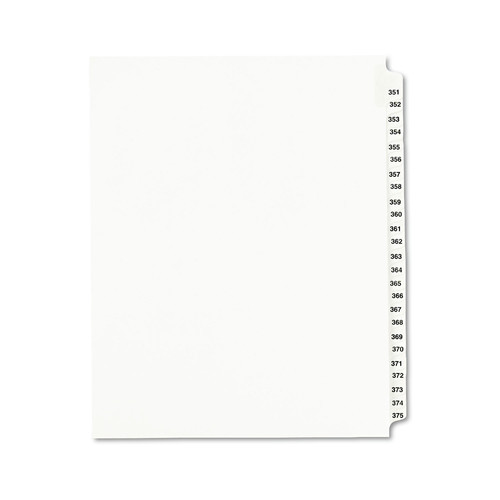 Dividers & Tabs | Avery 01344 25-Tab '351 - 375-ft Label 11 in. x 8.5 in. Preprinted Legal Exhibit Side Tab Index Divider Set - White (1-Set) image number 0