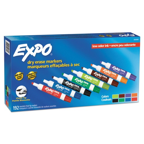 Washable Markers | EXPO 2003995A Low-Odor Chisel Tip Dry Erase Marker Office Value Pack - Assorted Colors (192/Pack) image number 0