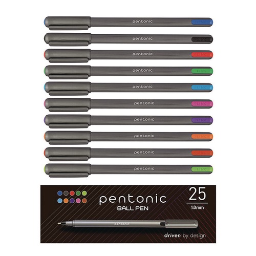 Back to School Sale | TOPS PEN12127 Medium 1 mm PENTONIC Stick Ballpoint Pen - Assorted Ink Colors/Charcoal Gray Barrel (25/Pack) image number 0