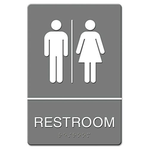Floor Signs & Safety Signs | Headline Sign 4812 6 in. x 9 in. Restroom Symbol Tactile Graphic Molded Plastic ADA Sign - Gray image number 0