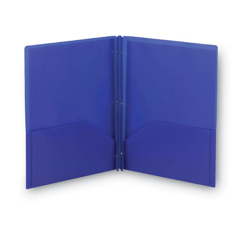 File Folders | Smead 87726 11 in. x 8.5 in. 180-Sheet Capacity Poly 2-Pocket Folder with Fasteners - Blue (25/Box) image number 0