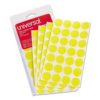 Universal UNV40114 0.75 in. Diameter Self-Adhesive Removable Color-Coding Labels - Yellow (28/Sheet, 36 Sheets/Pack)