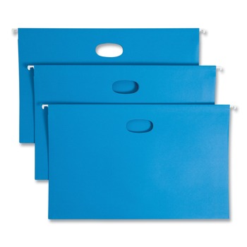 Smead 64370 3 in. Capacity 1/5-Cut Tabs 1 Section Legal Size Hanging Pockets with Full-Height Gusset - Sky Blue (25/Box)
