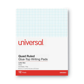 Universal UNV20631 8.5 in. x 11 in. Quadrille-Rule Glue Top Pads (1-Dozen)