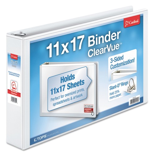 Binders | Cardinal 22132V4 2 in. Capacity 11 x 17 ClearVue Slant-D 3-Ring Binder - White image number 0