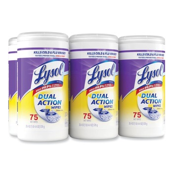 LYSOL Brand 19200-81700 7 in. x 7.5 in. 1-Ply Dual Action Disinfecting Wipes - Citrus, White/Purple (6 Canisters/Carton)