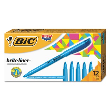 BIC BL11 BLU Brite Liner Chisel Tip Highlighter - Fluorescent Blue Ink/Blue/Black Barrel (1-Dozen)
