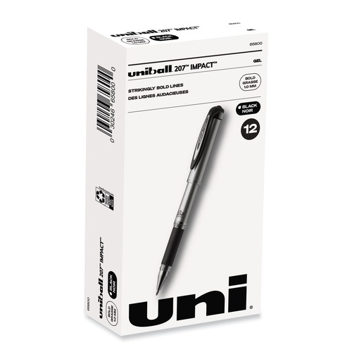 Pens | uni-ball 65800 207 Impact 1 mm Stick Gel Pen - Black Ink/Silver/Black Barrel/Bold (1-Dozen) image number 0