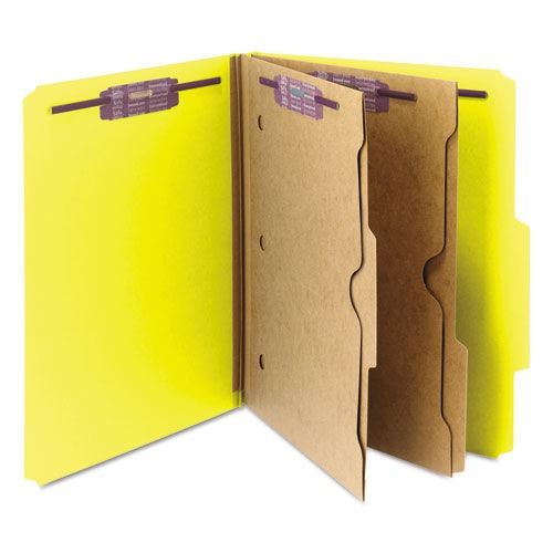 File Folders | Smead 14084 6 SafeSHIELD Fasteners 2 Dividers Letter Size 6-Section Pressboard Top Tab Pocket Classification Folders - Yellow (10/Box) image number 0