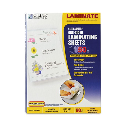 Laminating Supplies | C-Line 65009 9 in. x 12 in. 3 Mil. Cleer Adheer Self-Adhesive Laminating Film - Gloss Clear (50/Box) image number 0