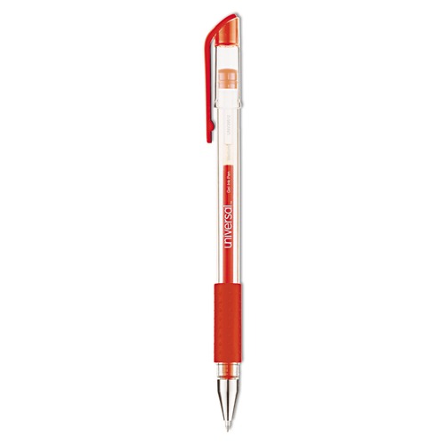 Pens | Universal UNV39512 0.7 mm. Medium Comfort Grip Stick Gel Pen - Red Ink, Clear/Red Barrel (1-Dozen) image number 0