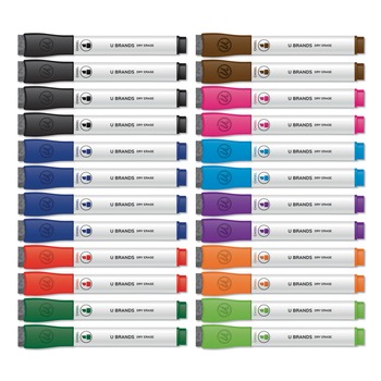 MARKERS | U Brands 2929U01-12 Broad Chisel Tip Chisel Tip Low-Odor Dry-Erase Markers with Erasers - Assorted Colors (24/Pack)