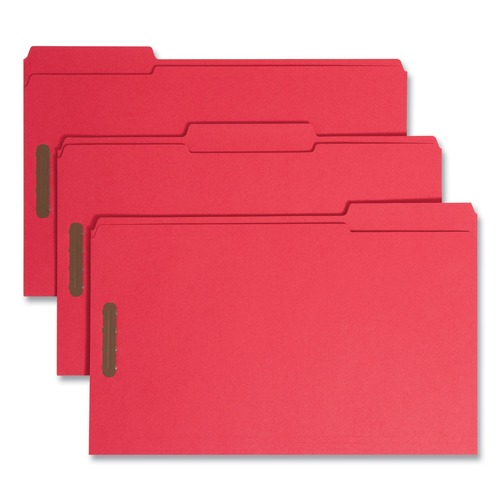 File Folders | Smead 17740 0.75 in. Expansion 2 Fasteners Legal Size Top Tab Colored Fastener Folders - Red Exterior (50/Box) image number 0