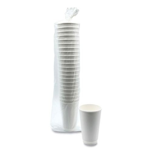 Cups and Lids | Boardwalk BWKDW16HCUPPK 16 oz. Double-Walled Paper Hot Cups - White (25/Pack) image number 0