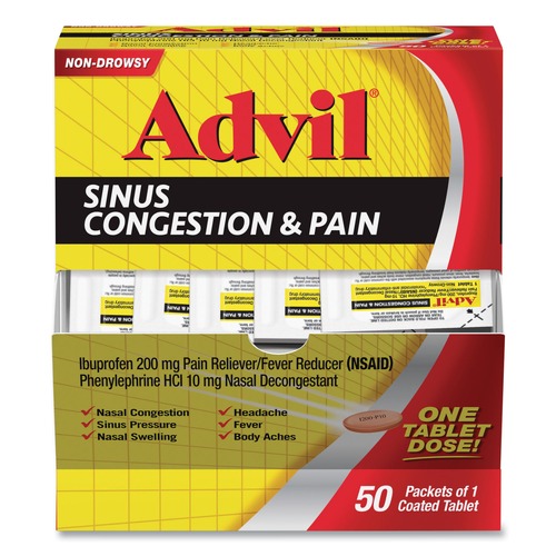 Safety & First Aid | Advil 019901 Sinus Congestion and Pain Relief (50/Box) image number 0