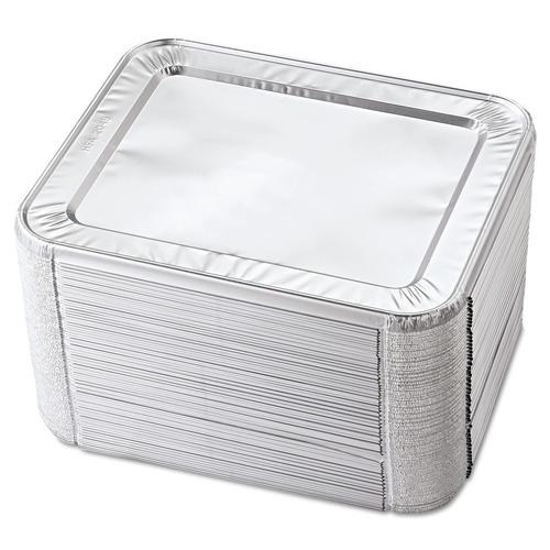  | Handi-Foil 204930 12.27 in. x 10.44 in. 30 Gauge Steam Pan Foil Lids Fits Half-Size Pan (100/Carton) image number 0