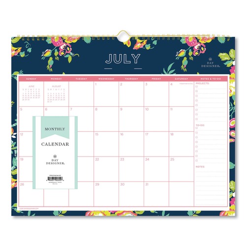 Bulletin Boards | Blue Sky 107934 15 in. x 12 in. 12-Month (Jul 2025-Jun 2026) Day Designer Peyton Academic Wall Calendar - White/Navy Sheets image number 0