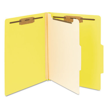 Smead 13704 2 in. Expansion Top Tab Classification Folders with 4 SafeSHIELD Fasteners - Letter Size/Yellow Exterior (10/Box)