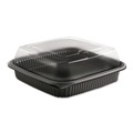 Food Service | Anchor 4118515 8.46 in. x 8.46 in. x 2.91 in. 32 oz. Culinary Squares 2-Piece Microwavable Container - Clear/Black (150/Carton) image number 0