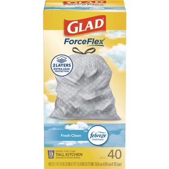 Glad 78361 ForceFlex 24 in. x 27.38 in. 13 Gallon Kitchen Drawstring Trash Bags - White Fresh Clean Scent (240/Carton)