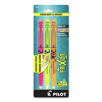 Pilot 46507 FriXion Light Erasable Chisel Tip Highlighter - Assorted Ink Colors/Assorted Barrel Colors (3/Pack)